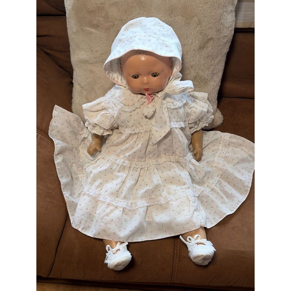 Antique 1930s Composition Baby Doll Cloth Body Sleep Eyes Nursery Dressed